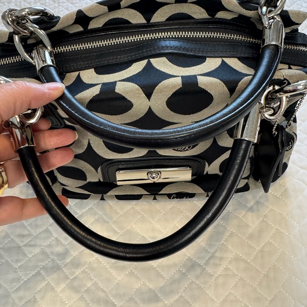 Coach Kristin Black/Gray Signature Satchel - Picture 6 of 16